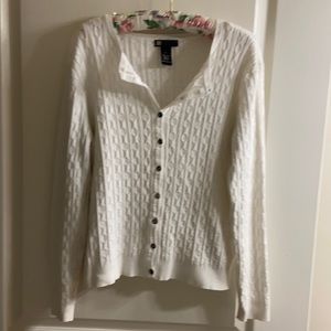 Beautiful White cable-knit sweater. Button up
